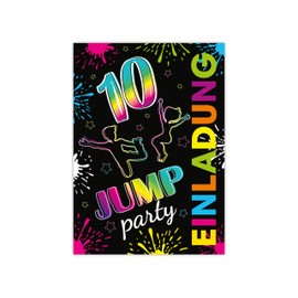 Limonia 12 Invitation Cards with 12 Envelopes for 10th Birthday Jump-Party Trampoline Neon Invitation Set Birthday Girls Children Boys Boys Teens