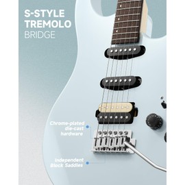 Donner DMT-66 39 Inch Full Size Electric Guitar for Beginner, Starter Electric Guitar Kit with Bag, Gray