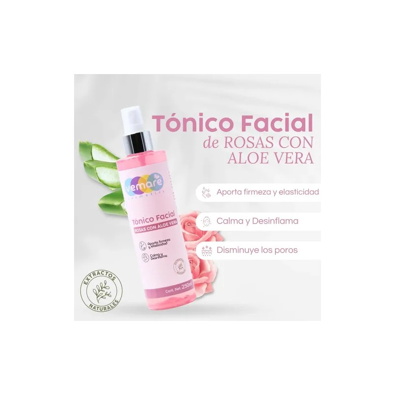 Tónico Facial Rosas Con Aloe Vera Vemare Refrescante 250 Ml