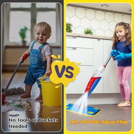 Kids Mop Cleaning Set Actually Cleans, Mini Toddler Size Kids Spray Mop Really Works, Detachable Small Mop Interactive Kid Pretend Play Toys Gift for Boys Girls