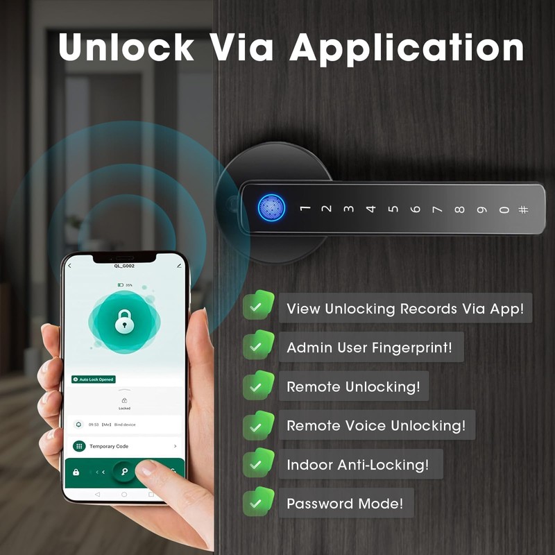 Smart Fingerprint Door Lock,Keyless Entry Keypad Door Lock with Handle,Automatic