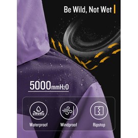 SaphiRose Womens Waterproof Rain jacket Lightweight Active Outdoor Raincoat with Removable Hood (Purple,Large)