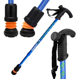 Flexyfoot Shock Absorbing Derby Handle Walking Stick – Improved Comfort, Improves Grip, Improves Safety – Colour: Blue