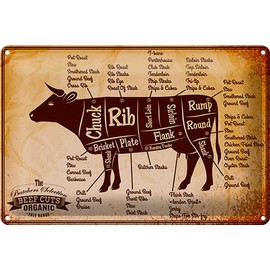 Blechschild 20x30cm gewölbt Kuh Beef cuts Organic Metzgerei Deko Geschenk Schild