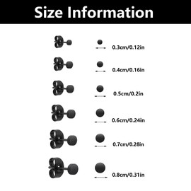 6 Pairs Black Earrings for Men, Black Stud Earrings Women, Stud Earrings for Mens, For Men Women