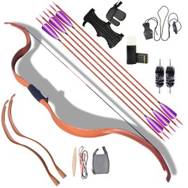 ZSHJGJR Traditional Recurve Bow and Arrow Set Longbow Handmade Mongolian Horse Bow Longbow Takedown Bow for Archery Outdoor Hunting Target Shooting (Brown)