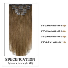 Aison Medium Light Brown Clip in Hair Extensions Real Human Hair 70G/7Pcs Soft Silky Straight 16clips Remy Hair Extensions for Women(20 Inch #6)