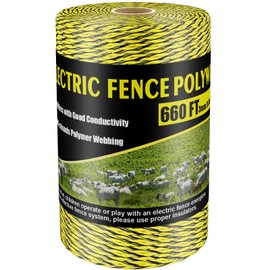 NQN Upgrade Electric Fence Polywire 660FT,200 Meters, 6 Stainless Steel Strands for Reliable Conductivity, Portable Electric Fencing, UV Resistant, Rust Resistant, Highly Conductive, Easy to Install