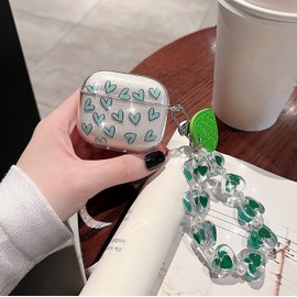 Protective Case for AirPods 3, CrazyLemon Heart with Luxury Green Wristband Keyring Case Compatible with AirPods 3 2021 Charging Box