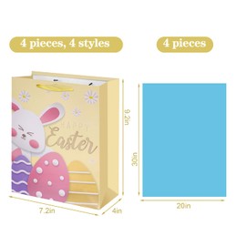 Colodeol 4 Pack 9" Easter Gift Bags with Tissue Paper, Small Size Bags with Handles for Kids Women Men‘ Easter Gift Wrap,4 Designs