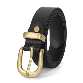 VONMELLI Women Casual Leather Belt Fashion Ladies Waist Belt for Jeans Pants Dress Belt with Gold Buckle Black M