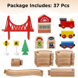 SainSmart Jr. Wooden Train Set for Toddler - Double-Side Wooden Tracks Fits Brio, Thomas, Melissa and Doug - Expandable, Changeable-Kids Wood Toy Train for 3,4,5 Year Old Boys and Girls