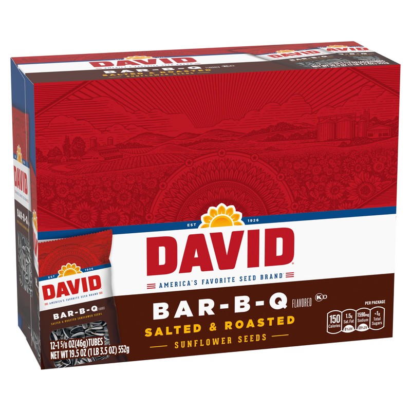 DAVID Roasted and Salted Sunflower Seeds, Bar-B-Q Flavor, 1.625oz. (Pack