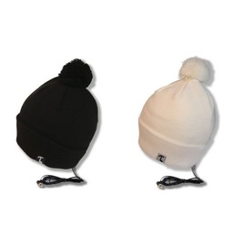 TOOKS POMADOR Pom Headphone Beanie with Cuff, Built-in Removable Headphones - Color: Winter White
