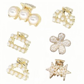 6 Pcs Sweet Mini Hair Claw Clip With Pearl, Gold Metal Bangs Barrettes Claw Hairpins Styling, Fashion Hair Accessories for Women Girls.