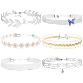 Nova&Aria 6PC White Chokers Set For Women Heart Pearl Choker Necklaces Flower Pendant Velvet Cute Choker Necklace Classic Tattoo Colorful Lace Chokers-02