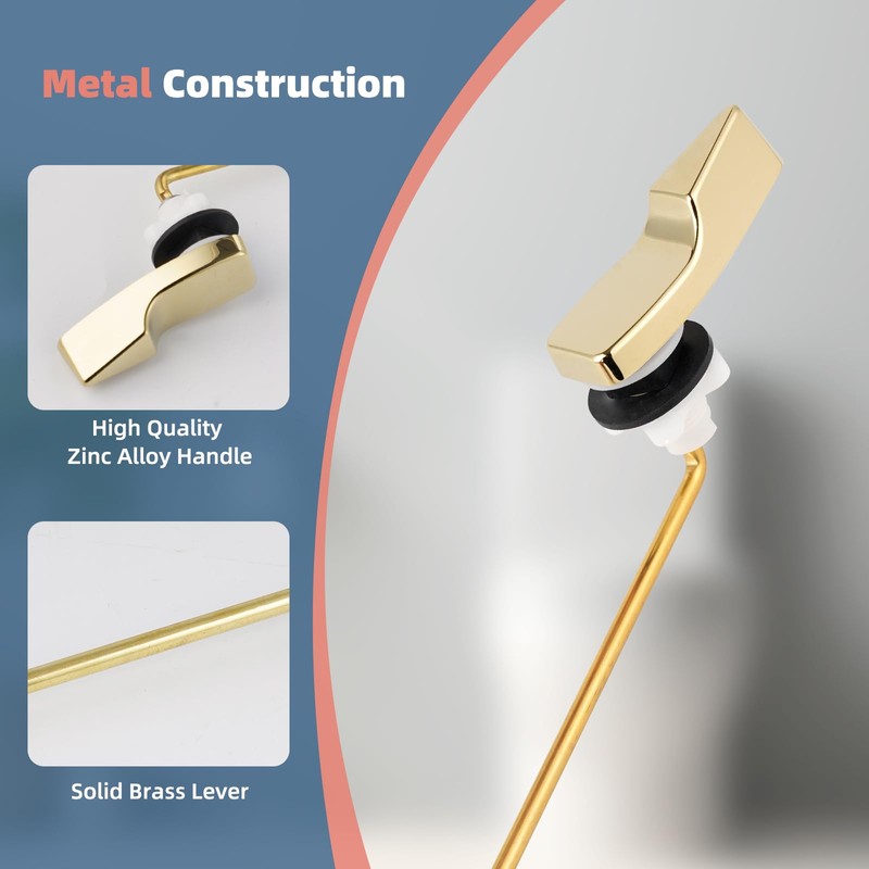 iFealClear Polished Gold Universal Toilet Handle Replacement, Front Mount Toilet