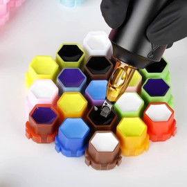 DGT 300pcs Ink Caps Tattoo Ink Cups Mixed #11 Small #14 Medium #17 Large Pigment Caps for Tattoo Permanent Makeup Container Cap (200pcs- Honeycomb caps)