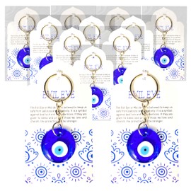 YRUKOMU 24 Sets Blue Evil Eyes Keychains Birthday Party Favors Turkish Good Luck Charms Gifts Bulk Navy Witch Gifts with Gift Tags Bags for Women Welcome Back to School Gifts Bulk for Students