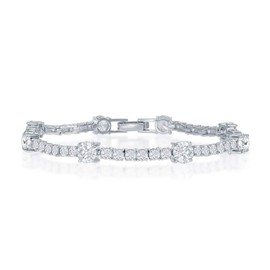925 Sterling Silver Rhodium Plated Round 3mm and 6mm/Oval 4x5mm/5x7mm Cubic Zirconia Bridal Engagement 7.5’’ Tennis Bracelet Jewelry for Bride, Bridesmaid, Women, or Teens-round