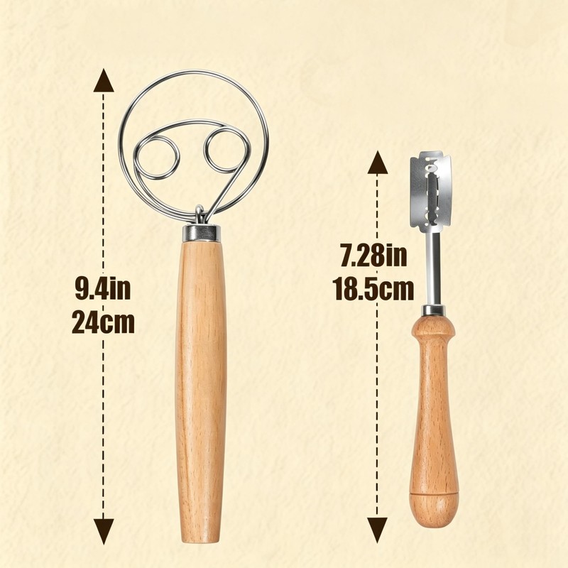 2 Pack Dough Whisk & Bread Lame Set – Beechwood