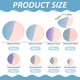 PH PandaHall 8 Sizes Flat Round Sequin 390pcs Iridescent Sequins Craft Loose Sequins Glitter Sequin Embellishment with Double Holes for Embroidery Craft Party Wedding Decor 8/10/12/16/20/30/40/50mm