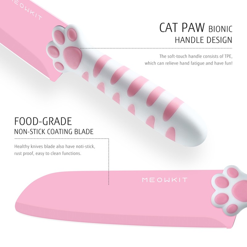 MEOWKIT Cat Paw Cute Kitchen Knife Set,3 pieces Non-Stick Knives,Sharp