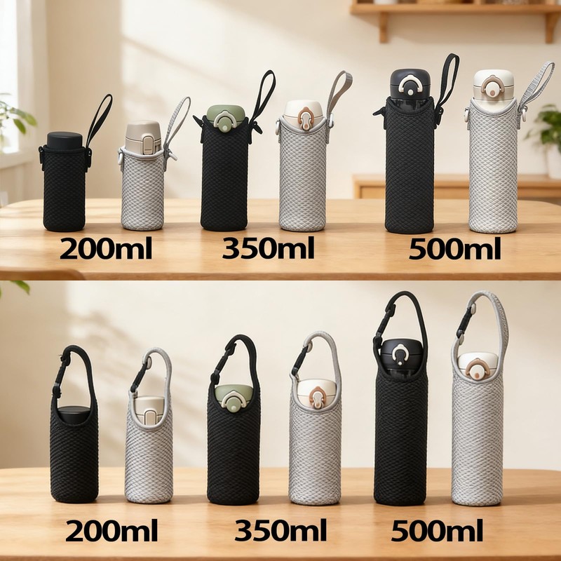 Futakuchi Thermos Flask Case with Shoulder Strap, Insulated, 500ml, 600ml,