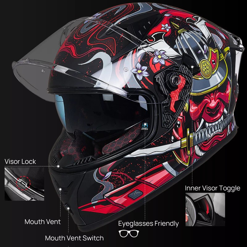 ILM Armor Red Full Face Motorcycle Helmets Mirrored&Clear Visors 2