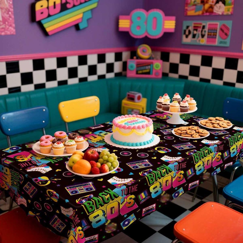 4 Pcs 80s Tablecloths Plastic Back to the 80's Birthday