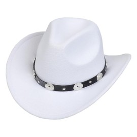 Western Cowboy Hat for Men Women with Belt Outdoor Sun Protection Soft Fedora Hat with Shapeable Brim for Girls Boys White