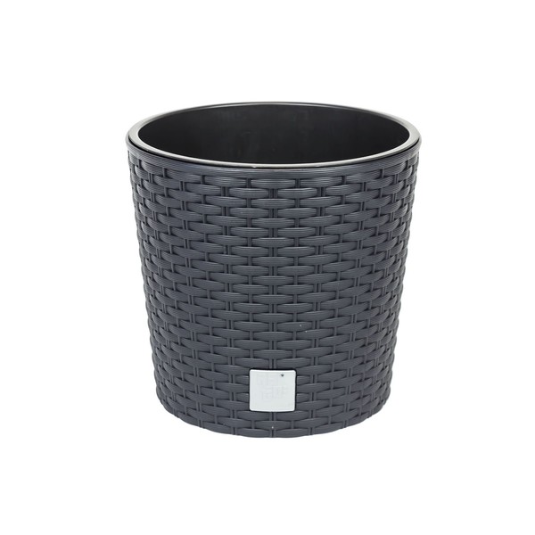 Prosperplast Plastic anthracite grey round low flower pot 25 cm