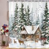 Christmas Winter Shower Curtain, Forest Snowy Deer Pine Tree Red