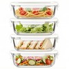 SCWBOEII 4Pack 24oz/0.7L/3cup Glass Food Storage Containers with Lids Leak-proof,