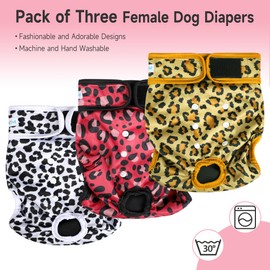 Paw Legend Washable Reusable Female Dog Period Diapers for Heat Doggie Puppy Diapers for Female Dogs (3 Pack, Leopard, Medium)