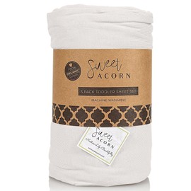 Sweet Acorn 3 Piece Toddler Bedding Sets - Organic Cotton Jersey Knit - Fits Convertible Cribs and Mattresses - 9" x 28" x 52" - Salt White