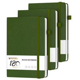 Smarpau Pack of 3 Notebook A5, Hardcover Lined Journal Book with 180 Pages, Premium 80 gsm Ink-proof Papie Thick, Leather Notebook for Women Men Work Office School 14.5 x 21 cm Dark Green