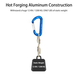 Gabbro Carabiner Clip Heavy Duty 2697lbs, 4 PCS 3" Large Lightweight Aluminum Caribeaners with Keychain Hook Ring Blue