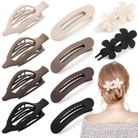 10 Pcs French Flat Hair Clips for Women - 3 Styles Non-slip Flat Claw Clips Matte Hair Claws for Thin Thick Hair
