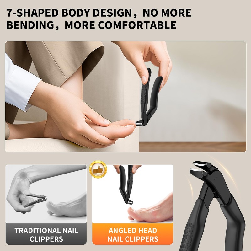 ZIZZON Ergonomic Non-Slip Long Handle Nail Clippers for Seniors –
