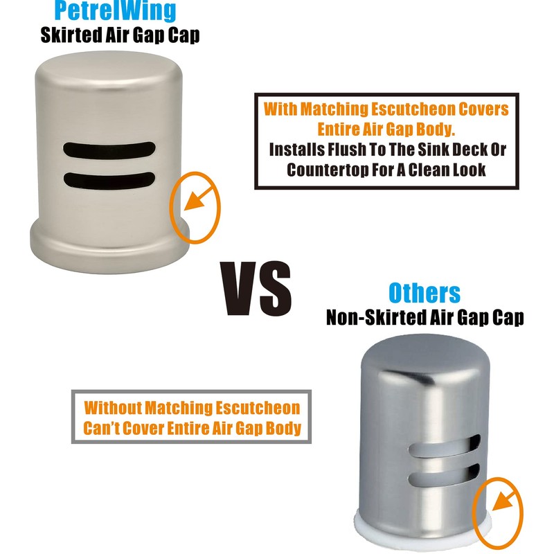 Stainless Steel Dishwasher Air Gap Cover only, Skirted, Replacement air