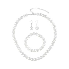 FORUBUS Classic Faux Pearl Jewelry Set – Pearl Necklace, Bracelet and Earrings Set – Classic Costume Jewelry for Women-dangle