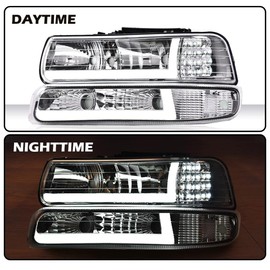 PIT66 LED Headlight Assembly Compatible with 99-02 Chevy Silverado 1500 2500/01-02 Silverado 1500HD 2500HD 3500/00-06 Tahoe Suburban 1500 2500 Clear Lens Chrome Housing Clear Reflector
