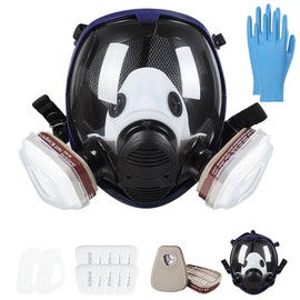 Sosvulix Reusable Full Face Respirator Mask, Gas Mask, Full Face Mask, Industrial Dust Mask for Spraying, Sanding, Painting, Polishing, 10 Filterable Cotton Pads, 5 Pairs of Gloves