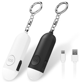 Qoosea 2 Taschenalarm mit 130 dB Persönlicher Alarm Safesound Persönlicher Sicherheitsalarm Wiederaufladbare Sirene Polizei genehmigte Panik Alarm mit LED-Licht, Schlüsselanhänger (Schwarz+Weiß)