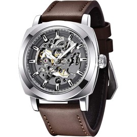 BENYAR - Watches Men's Watch Automatic Mechanical Wristwatch | Leather Strap | Golden Movement | 45 mm Skeleton Dial | Water and Scratch Resistant | Elegant Gift for Men
