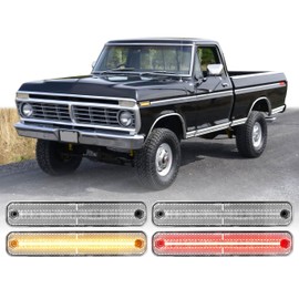 USR 73-79 F Series Pickup Side Marker Light – 4pc Front & Rear Parking Lamps (Left + Right) Set - Compatible with 1973-1979 Ford F100/F150/F250/F350 – BRONCO/ECONOLINE (CLEAR LENS w/AMBER/RED LED)