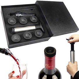 WITANHURST Wine Saver Vacuum Pump with 6 Reusable Wine Bottle Stoppers and Wine Aerator Pourer, Wine Aerator, Wine Saver Pump and 6 Wine Stoppers – Keeps wine fresh for up to 2 weeks