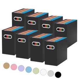 Oterri File Organizer, Small Storage Box, Cardboard File Folder Organizer, Collapsible File Box, Hanging File Organizer for Letter Size, Portable File Box with Handle, Only Box（Black，8 Packs）
