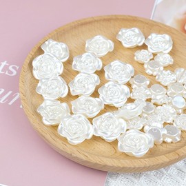 Wisafory Pack of 200 White Pearls Flowers Jewellery Beads for Crafts Artificial Pearls Without Hole Craft Beads Loose Flower Beads Small Flower Beads Plastic Beads for DIY Jewellery Making 12 mm